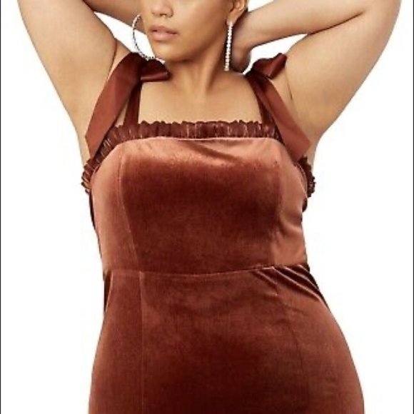 Danielle Bernstein Velvet Ruffle Mini Dress Brown - Picture 2 of 7